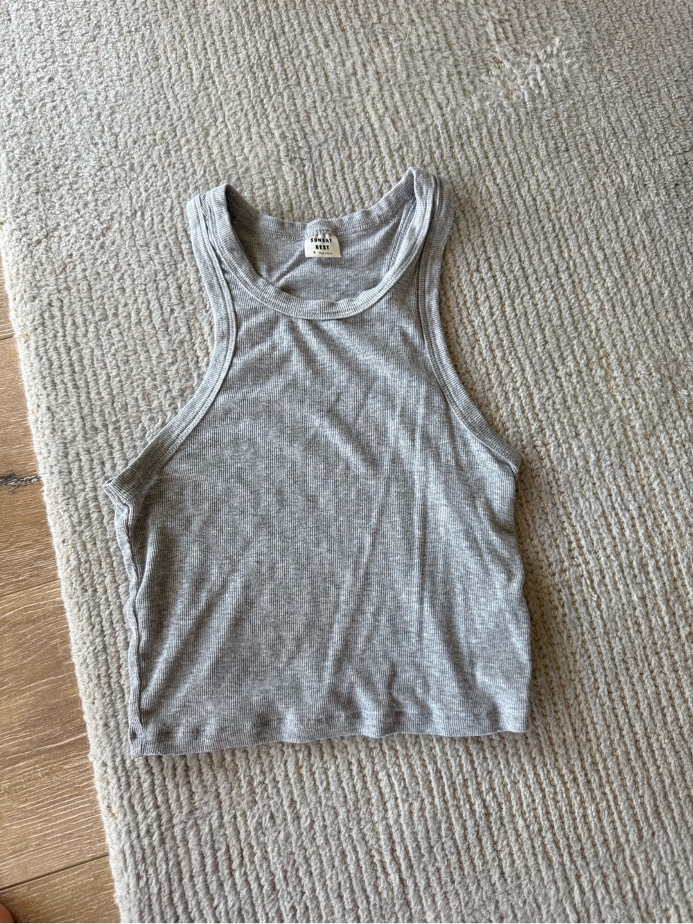 Sunday Best Ribbed High-Neck Crop Tank Top - Gray